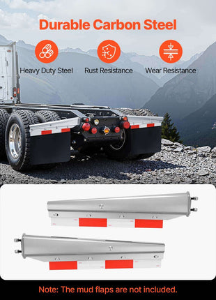 Chrome Straight Spring Loaded Mud Flap Hangers, 2-1/2" Bolt Spacing Mudflap Hangers for Semi Trucks, 1 Pair Heavy Duty Semi Truck Mud Flap Hanger Set with Aluminum Reflective Plates, Silver
