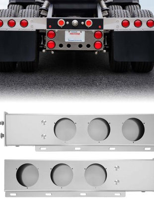 Stainless Steel Mud Flap Hangers with Light Cutouts, 2-1/2" Bolt Spacing, Spring Loaded Mudflap Hangers for Semi Trucks, 1 Pair Heavy Duty Semi Truck Mud Flap Hanger Set, Silver