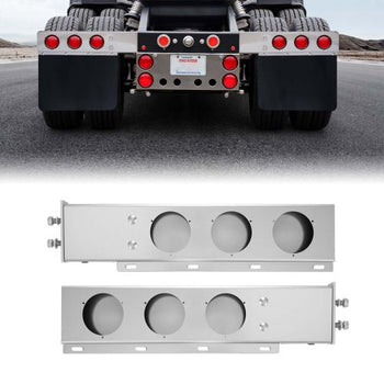 Stainless Steel Mud Flap Hangers with Light Cutouts, 2-1/2" Bolt Spacing, Spring Loaded Mudflap Hangers for Semi Trucks, 1 Pair Heavy Duty Semi Truck Mud Flap Hanger Set, Silver