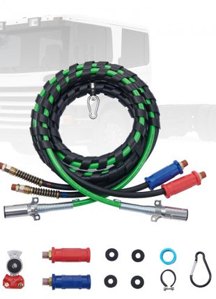 12FT Semi Truck Air Lines Kit with 2PCS Glad Hands, 3-in-1 Air Hoses & 7 Way ABS Electric Power Line, with 2PCS Gladhand Handles, 4PCS Seals and Tender Spring Kit for Semi Truck Trailer Tractor