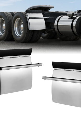 Stainless Steel Quarter Fenders for Semi Trucks, 24" x 24" Semi Truck Fenders with Tube Bracket and Mounting Hardware, 1 Pair Right & Left Quarter Fender Set, Fit for Freightliner, Peterbilt