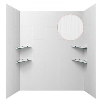 Shower Wall Panels, 60" W x 36" D x 75" H, 0.14" (3.5 mm) Thick, 3-Panel Waterproof SMC Shower Surround Kit, Quick Install and Trimmable Bathroom Tub Wall Panel Surround Kit with 4 Glass Shelves