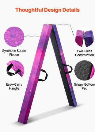 8FT Folding Balance Beam for Kids, 300LBS Stable Support Gymnastics Floor Beam with Non-Slip Mat, Wood-Core Gymnastics Training Equipment with Anti-Slip Bottom & Carry Bag for Home Gym, Galaxy