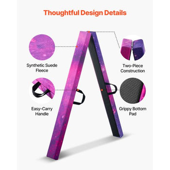8FT Folding Balance Beam for Kids, 300LBS Stable Support Gymnastics Floor Beam with Non-Slip Mat, Wood-Core Gymnastics Training Equipment with Anti-Slip Bottom & Carry Bag for Home Gym, Galaxy