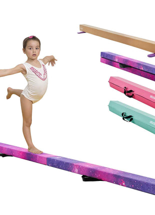 8FT Folding Balance Beam for Kids, 300LBS Stable Support Gymnastics Floor Beam with Non-Slip Mat, Wood-Core Gymnastics Training Equipment with Anti-Slip Bottom & Carry Bag for Home Gym, Galaxy