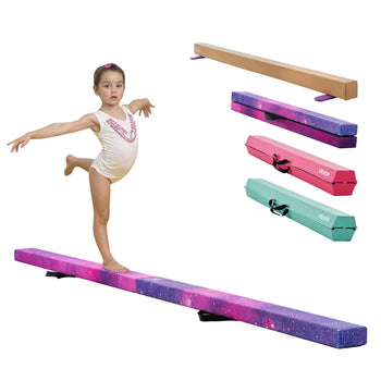 8FT Folding Balance Beam for Kids, 300LBS Stable Support Gymnastics Floor Beam with Non-Slip Mat, Wood-Core Gymnastics Training Equipment with Anti-Slip Bottom & Carry Bag for Home Gym, Galaxy