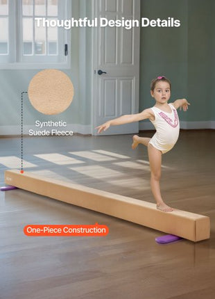 8FT Balance Beam for Kids, 350 LBS Stable Support Gymnastics Floor Beam with Non-Slip Wooden Mats, Wood-Core Gymnastics Training Equipment with Anti-Slip Bottom for Home and Gym, Yellow