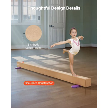 8FT Balance Beam for Kids, 350 LBS Stable Support Gymnastics Floor Beam with Non-Slip Wooden Mats, Wood-Core Gymnastics Training Equipment with Anti-Slip Bottom for Home and Gym, Yellow