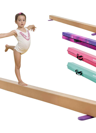 8FT Balance Beam for Kids, 350 LBS Stable Support Gymnastics Floor Beam with Non-Slip Wooden Mats, Wood-Core Gymnastics Training Equipment with Anti-Slip Bottom for Home and Gym, Yellow
