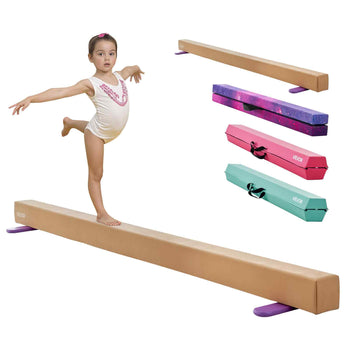 8FT Balance Beam for Kids, 350 LBS Stable Support Gymnastics Floor Beam with Non-Slip Wooden Mats, Wood-Core Gymnastics Training Equipment with Anti-Slip Bottom for Home and Gym, Yellow