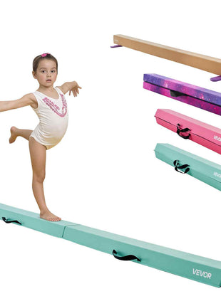 8FT Folding Balance Beam for Kids, 200LBS Stable Support Gymnastics Floor Beam with Non-Slip Mats, Gymnastics Training Equipment with Anti-Slip Bottom and Carrying Bag for Home Gym, Mint Green