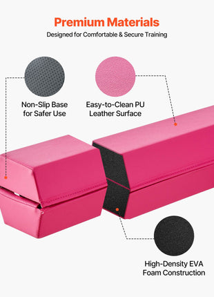 8FT Folding Balance Beam for Kids, 200LBS Stable Support Gymnastics Floor Beam with Non-Slip Mats, Gymnastics Training Equipment with Anti-Slip Bottom and Carrying Bag for Home Gym, Pink