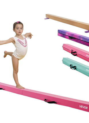 8FT Folding Balance Beam for Kids, 200LBS Stable Support Gymnastics Floor Beam with Non-Slip Mats, Gymnastics Training Equipment with Anti-Slip Bottom and Carrying Bag for Home Gym, Pink