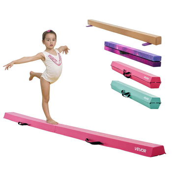 8FT Folding Balance Beam for Kids, 200LBS Stable Support Gymnastics Floor Beam with Non-Slip Mats, Gymnastics Training Equipment with Anti-Slip Bottom and Carrying Bag for Home Gym, Pink