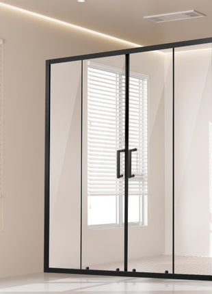 Semi-frameless Shower Door, 57.8-59 W x 70 H in, Double Sliding Glass Door with 1/4 in(6mm) Clear Tempered Glass, Waterproof Shatterproof Stainproof with Stainless Steel Hardware, Matte Black