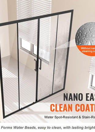 Semi-frameless Shower Door, 57.8-59 W x 70 H in, Double Sliding Glass Door with 1/4 in(6mm) Clear Tempered Glass, Waterproof Shatterproof Stainproof with Stainless Steel Hardware, Matte Black