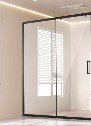 Semi-frameless Shower Door, 57.7-59 W x 70 H in, Shower Sliding Glass Door with 1/4 in(6mm) Clear Tempered Glass, Waterproof Shatterproof Stainproof with Stainless Steel Hardware, Matte Black