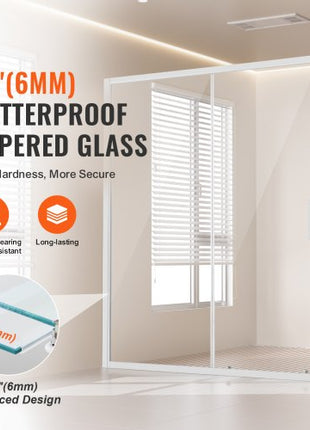 Semi-frameless Shower Door, 57.7-59 W x 70 H in, Shower Sliding Glass Door with 1/4 in(6mm) Clear Tempered Glass, Waterproof Shatterproof NANO Stainproof with Stainless Steel Hardware, Chrome
