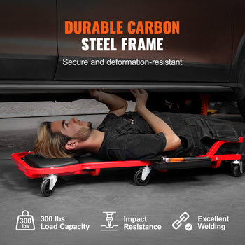Mechanic Garage Creeper, 44-Inch, 300 lbs Capacity Automotive Rolling Creeper with 6 Casters Adjustable Cushioned Headrest Tool Tray, Heavy Duty Steel Frame for Garages, Repair Shops, and DIY