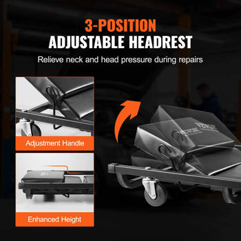 Mechanic Garage Creeper, 40-Inch, 300 lbs Capacity Automotive Rolling Creeper with 6 Casters Adjustable Cushioned Headrest, Heavy Duty Steel Frame Low Profile for Garages, Repair Shops, and DIY