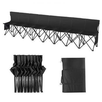 Portable Folding Bench, 8 Seat Foldable Soccer Bench with Side Pockets and Carrying Bag, Lightweight Sideline Seating with Back Rest for Football, Baseball, Camping, Outdoor Events, Black