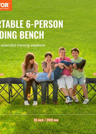 Portable Folding Bench, 6 Seat Foldable Soccer Bench with Side Pockets and Carrying Bag, Lightweight 600D Oxford Fabric Sideline Seating, for Football, Baseball, Camping, Outdoor Events, Black