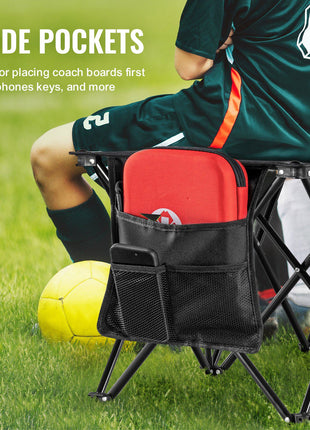 Portable Folding Bench, 6 Seat Foldable Soccer Bench with Side Pockets and Carrying Bag, Lightweight 600D Oxford Fabric Sideline Seating, for Football, Baseball, Camping, Outdoor Events, Black