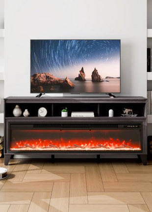 80" Fireplace TV Stand, Media Storage Corner with 60" Fireplace, Storage Drawers & Cabinets, Industrial Style TV Console Table with 20 Flames, Remote Control & Timer for Living Room, Black