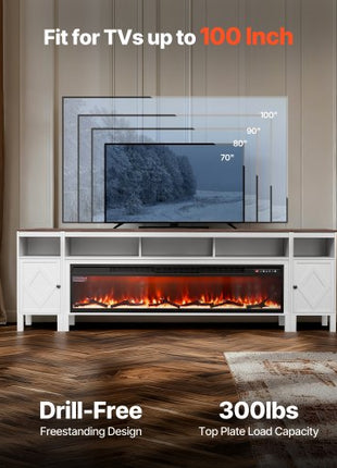 Fireplace TV Stand, Farmhouse Fireplace TV Stand for TVs up to 100 inch, Farmhouse Entertainment Center with 60 inch Fireplace & Storage Drawers for Living Room Bedroom, Remote Control, White