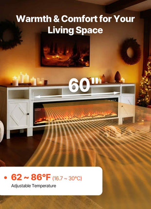 Fireplace TV Stand, Farmhouse Fireplace TV Stand for TVs up to 100 inch, Farmhouse Entertainment Center with 60 inch Fireplace & Storage Drawers for Living Room Bedroom, Remote Control, White