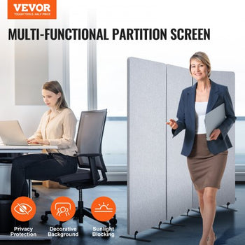 2FT Room Divider, 3 Panel PET Polyester Soundproof Room Screen, Folding Privacy Divider Portable Partition Divider for Room Separation, Freestanding Room Partitions for Office Study, Grey