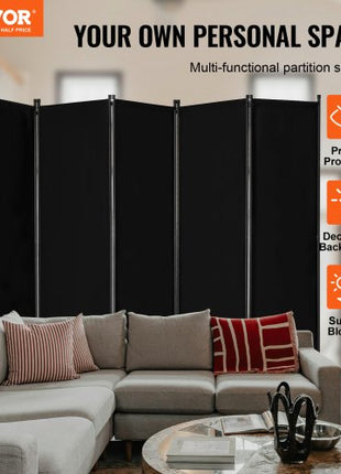 Room Divider, 6 Panel Room Divider, Folding Privacy Screen and Portable Partition Divider for Room Separation, Freestanding Room Partitions for Office, Bedroom, Study, Black