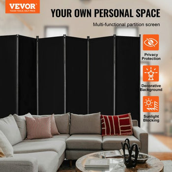 Room Divider, 6 Panel Room Divider, Folding Privacy Screen and Portable Partition Divider for Room Separation, Freestanding Room Partitions for Office, Bedroom, Study, Black