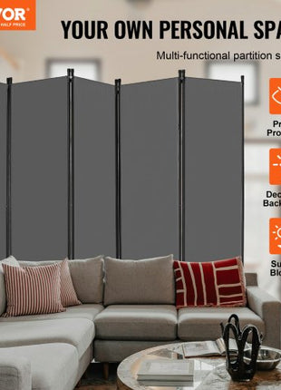 Room Divider, 6 Panel Room Divider, Folding Privacy Screen and Portable Partition Divider for Room Separation, Freestanding Room Partitions for Office, Bedroom, Study, Grey