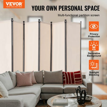 Room Divider, 6 Panel Room Divider, Folding Privacy Screen and Portable Partition Divider for Room Separation, Freestanding Room Partitions for Office, Bedroom, Study, Beige