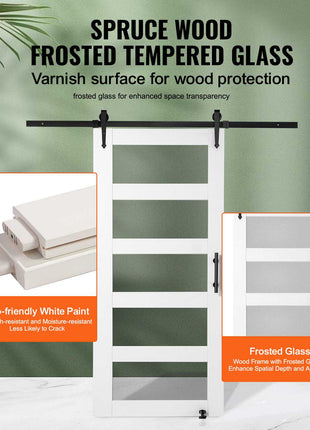 White frosted tempered glass door with spruce wood and eco-friendly paint, featuring a modern sliding design.