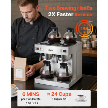 Commercial Drip Coffee Maker, 24 Cups Coffee-Maker Machine with 4 Glass Carafes and 4 Decanter Warmer Plates, Stainless Steel Dual-Head Coffee Brewer, for Restaurant, Office, Coffee Shop & Home