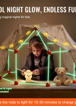 Fort Building Kit for Kids, 140PCS Glow in The Dark STEM Building Toys, Educational Gift for 4 5 6 7 8+ Year Old Boys & Girls Indoor Outdoor Play Tent Construction Toys with 96 Rods and 44 Balls