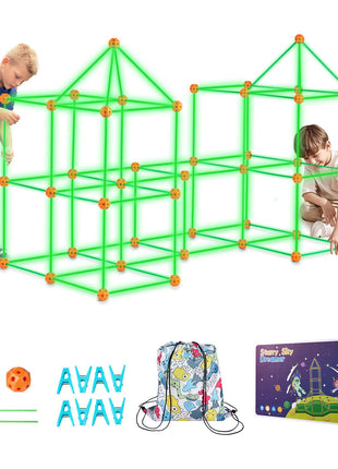 Fort Building Kit for Kids, 140PCS Glow in The Dark STEM Building Toys, Educational Gift for 4 5 6 7 8+ Year Old Boys & Girls Indoor Outdoor Play Tent Construction Toys with 96 Rods and 44 Balls