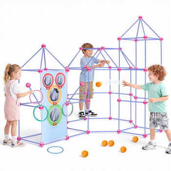 Fort Building Kit for Kids, 180 PCS Creative STEM Construction Toys, for 4 5 6 7 8+ Year Old Boys Girls, Upgraded Balls, Ring & Ball Toss, Educational Activity, Indoor Outdoor Play, Storage Bag