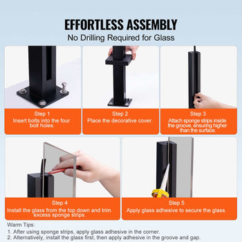 Glass Clamp, 37.4" Height Glass Railing Bracket for 0.39 "-0.47 " Thickness Tempered Glass, 304 Stainless Steel Glass Mounting Clamp, Glass Shelf Bracket for Balcony, Garden, Deck, Stair, Black