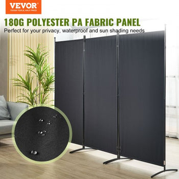 Room Divider, 6.1 ft Room Dividers and Folding Privacy Screens (3-panel), Fabric Partition Room Dividers for Office, Bedroom, Dining Room, Study, Freestanding, Black