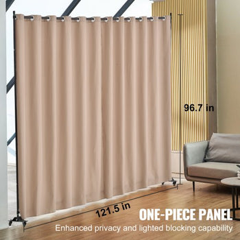 Room Divider, Portable Panel Room Divider with Wheels Curtain Divider Stand, Freestanding Room Divider Privacy Screen for Office, Bedroom, Dining Room, Study, Brown