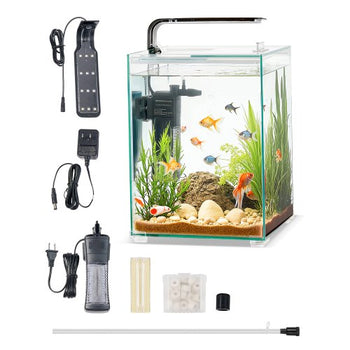 Fish Tank Aquarium, 5 Gallon Square Ultra-Clear Glass Starter Smart Tank Adjustable 3 Color Lighting, Self Cleaning System Fishbowl for Freshwater & Saltwater Fish Home, Office, or Pet Use