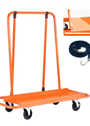 Drywall Cart Dolly, 1800 lbs Load Capacity, Steel Panel Dolly with 4 Swivel Casters, Durable & Long-lasting, Panel Truck Cart with Tie-Down Strap for Plywood, Plasterboard, Glass, Orange