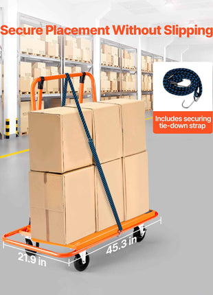 Drywall Cart Dolly, 1800 lbs Load Capacity, Steel Panel Dolly with 4 Swivel Casters, Durable & Long-lasting, Panel Truck Cart with Tie-Down Strap for Plywood, Plasterboard, Glass, Orange