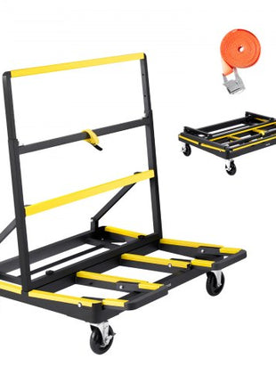 Drywall Cart Dolly, 1800 lbs Load Capacity, Steel Panel Dolly with 4 Swivel Casters & Expandable Deck, Foldable Panel Truck Cart with Tie-Down Strap for Handling Plywood, Plasterboard, Glass