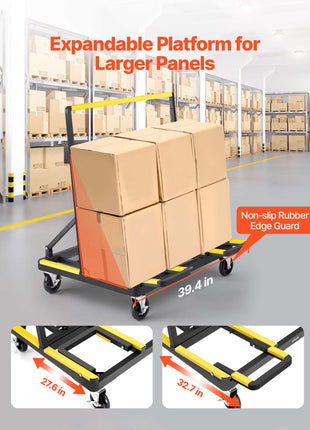 Drywall Cart Dolly, 1800 lbs Load Capacity, Steel Panel Dolly with 4 Swivel Casters & Expandable Deck, Foldable Panel Truck Cart with Tie-Down Strap for Handling Plywood, Plasterboard, Glass