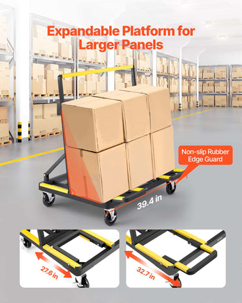 Drywall Cart Dolly, 1800 lbs Load Capacity, Steel Panel Dolly with 4 Swivel Casters & Expandable Deck, Foldable Panel Truck Cart with Tie-Down Strap for Handling Plywood, Plasterboard, Glass