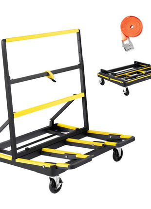Drywall Cart Dolly, 1800 lbs Load Capacity, Steel Panel Dolly with 4 Swivel Casters & Expandable Deck, Foldable Panel Truck Cart with Tie-Down Strap for Handling Plywood, Plasterboard, Glass